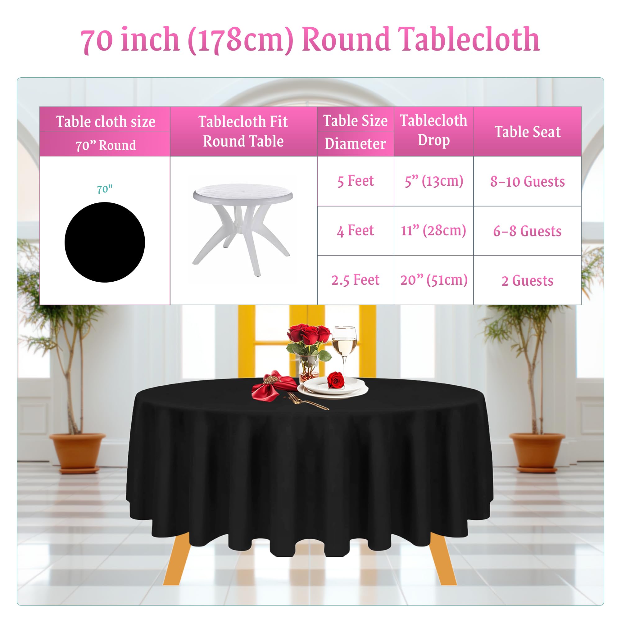 Weddecor Tovaglia rotonda in tessuto di poliestere resistente, 10 pezzi, di alta qualità, 10 cm, per matrimoni, compleanni, anniversari, cene, feste, eventi
