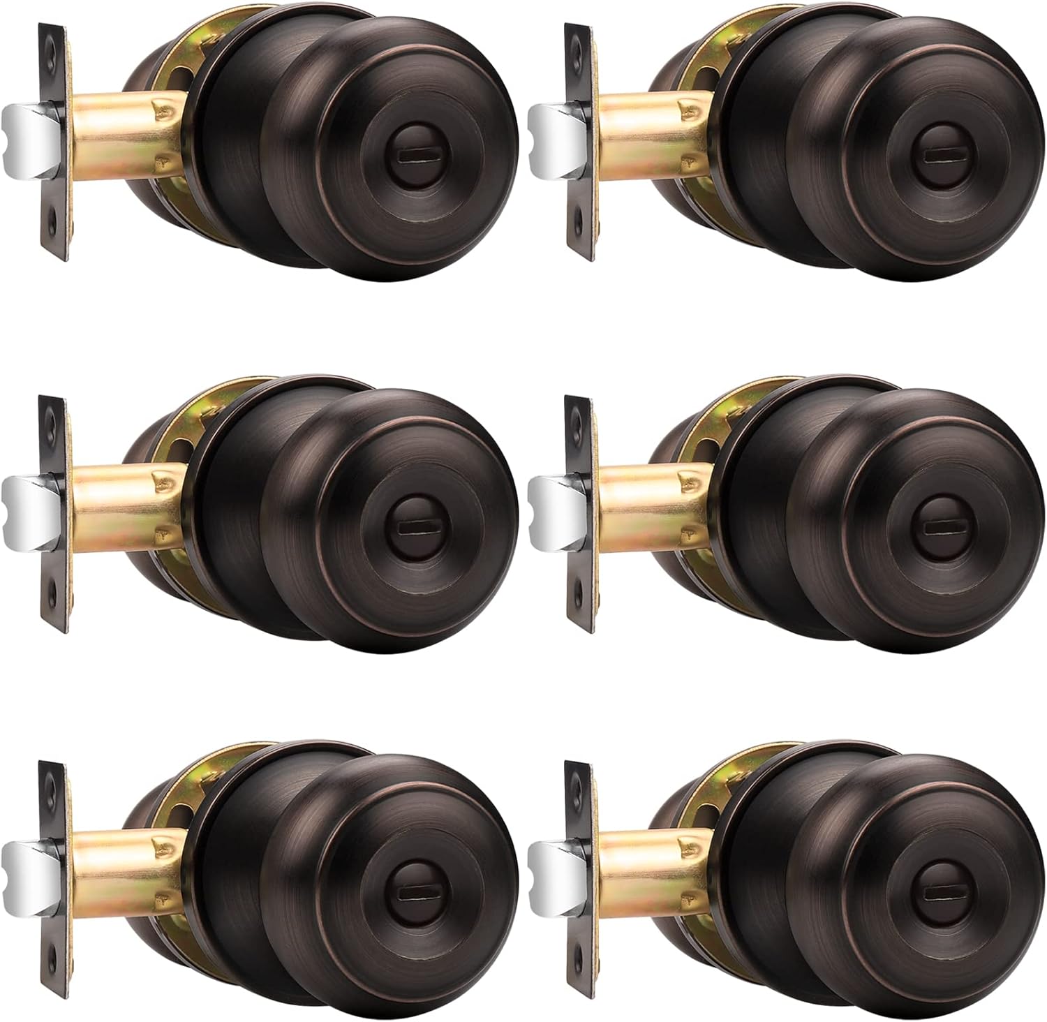 Probrico Privacy Door Knob Door Handles, Interior Door Knobs for Bedroom Bathroom, Oil Rubbed Bronze, 6 Pack