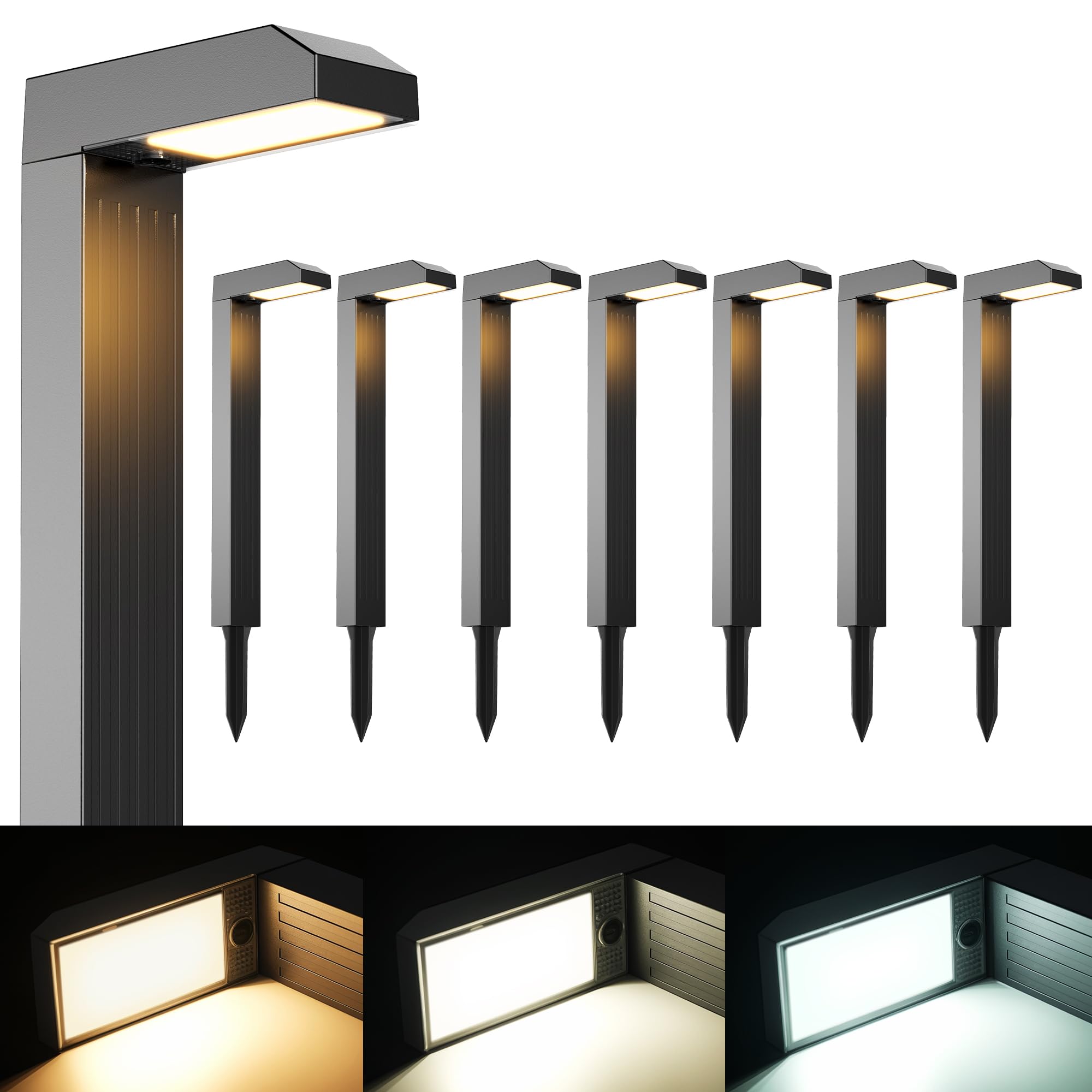COXSENI Solar Pathway Lights Outdoor 8 Pack, 3 Color in 1 Bright Landscape Lighting with Cool/Warm/Daylight White Modes, Auto On/Off, IP65 Waterproof