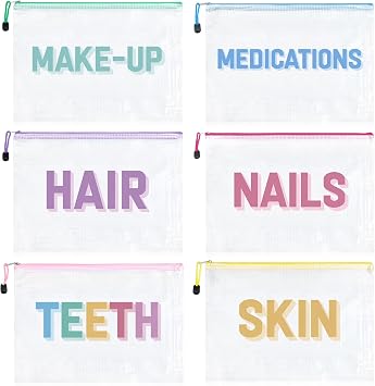 SOIDRAM 6PCS Makeup Bags Hair Face Skin Stuff Travel Organizer Cosmetic Toiletry Pouch with Zipper Perfect Gifts for Women
