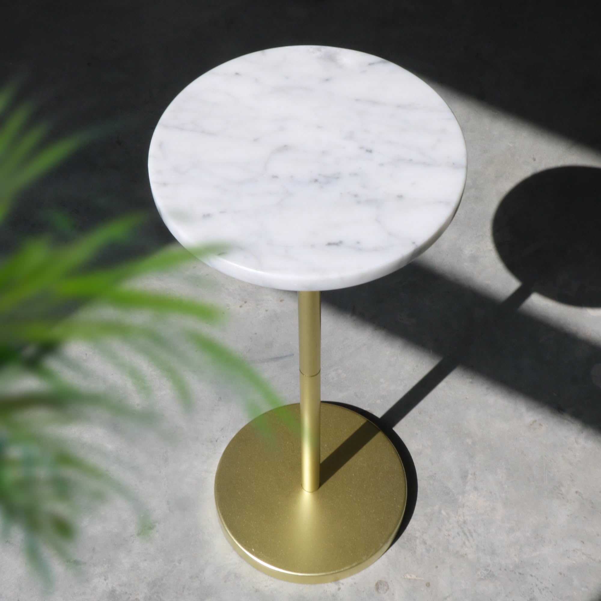 Mesa de bebida de mármol natural, mesa de pedestal, mesa auxiliar redonda pequeña, mesa de Martini para sala de estar, baño, espacio pequeño (blanco) 4