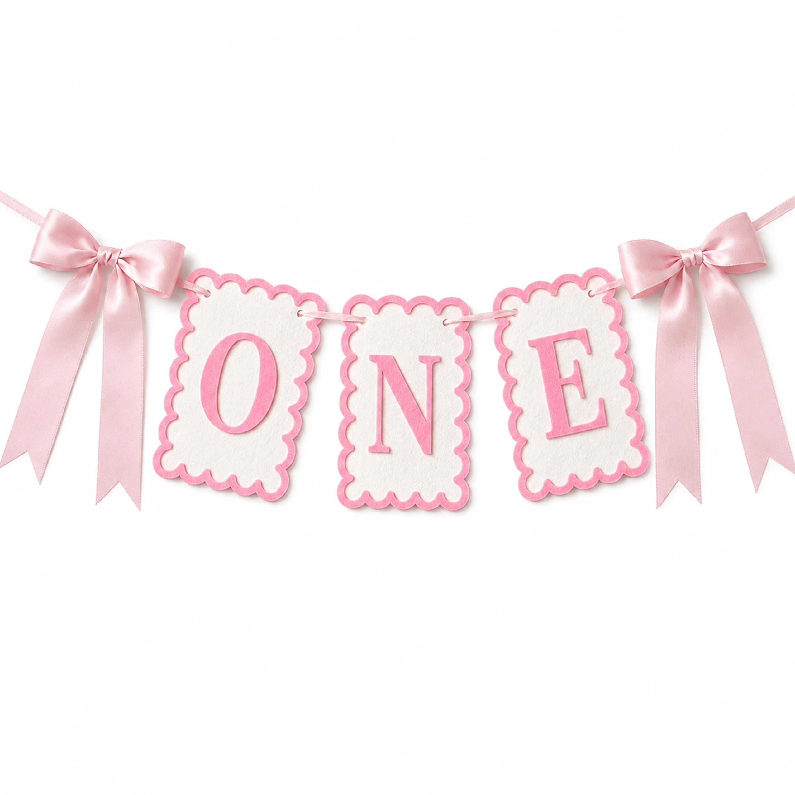 First Birthday Banner – Pink White ONE Chair Decoration For Girls
