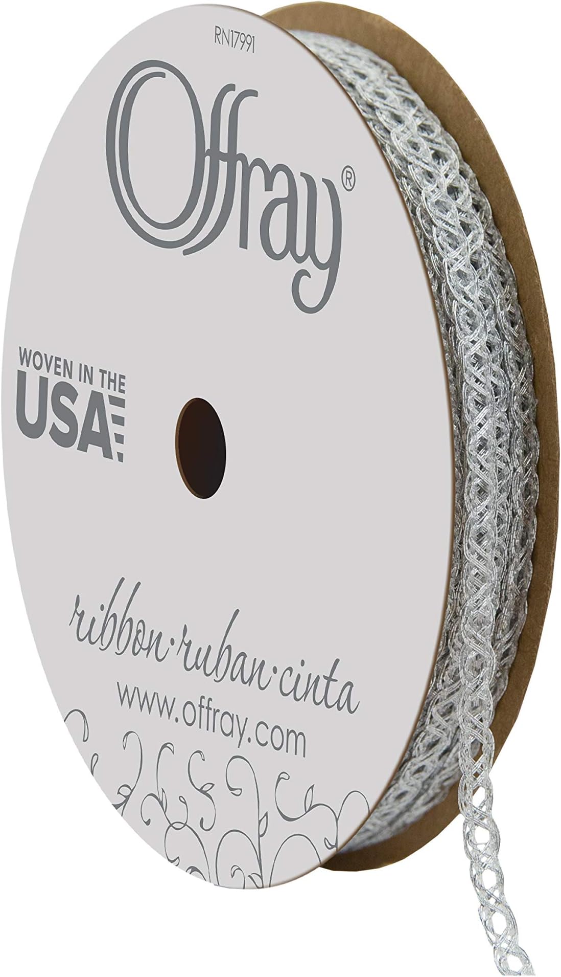 Offray Quasar Craft Ribbon, 1/8-Inch x 12-Feet, Silver