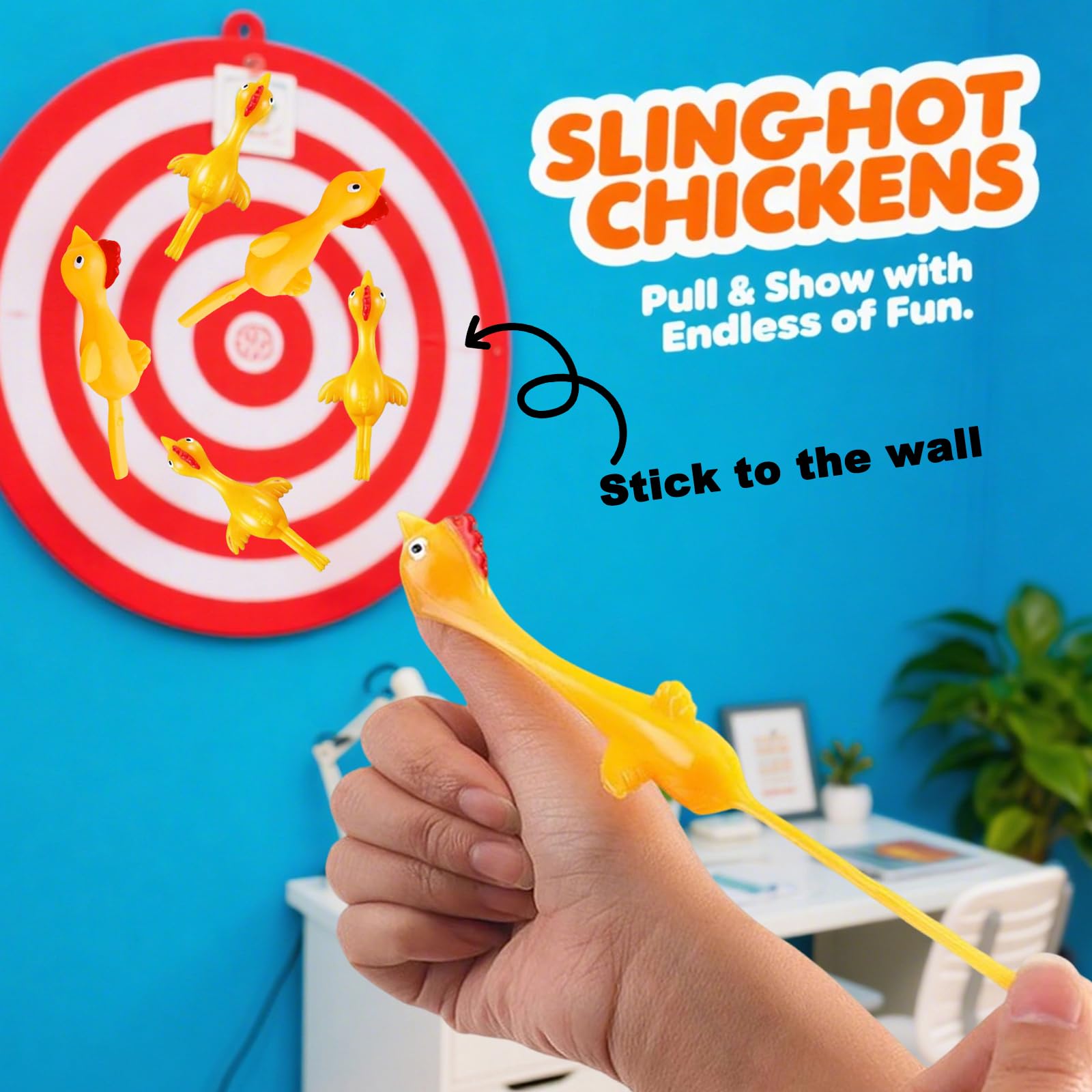 10 Pack Stretch Chicken Finger Launcher - Flying Novelty Prank Prop for Party & Entertainment, Yellow - Image 4