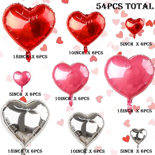 Miniatura 2 de Globos de San Valentín de papel de aluminio con forma de corazón de amor, 18105 pulgadas, 54 formas de corazón rojo Mylar para decoraciones