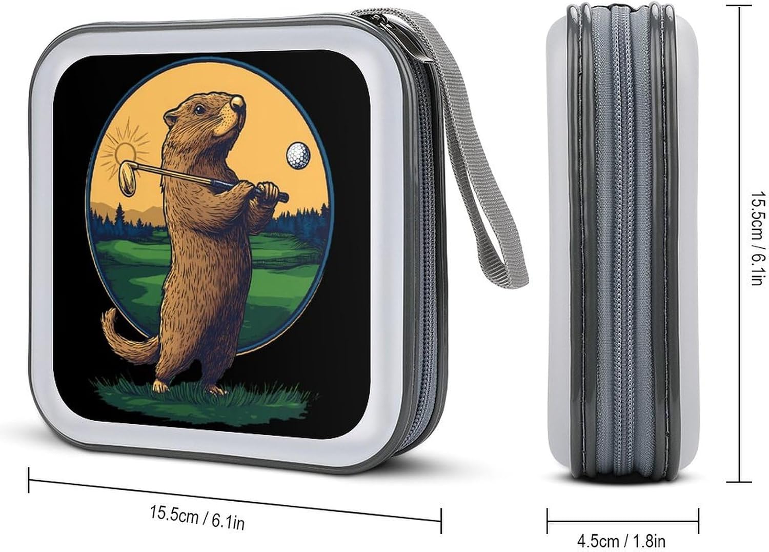 Groundhogs Golf Lover CD Case DVD Storage Holder Binder 40 Capacity | protective,hard case,protable loop,travel car use,zippered closure