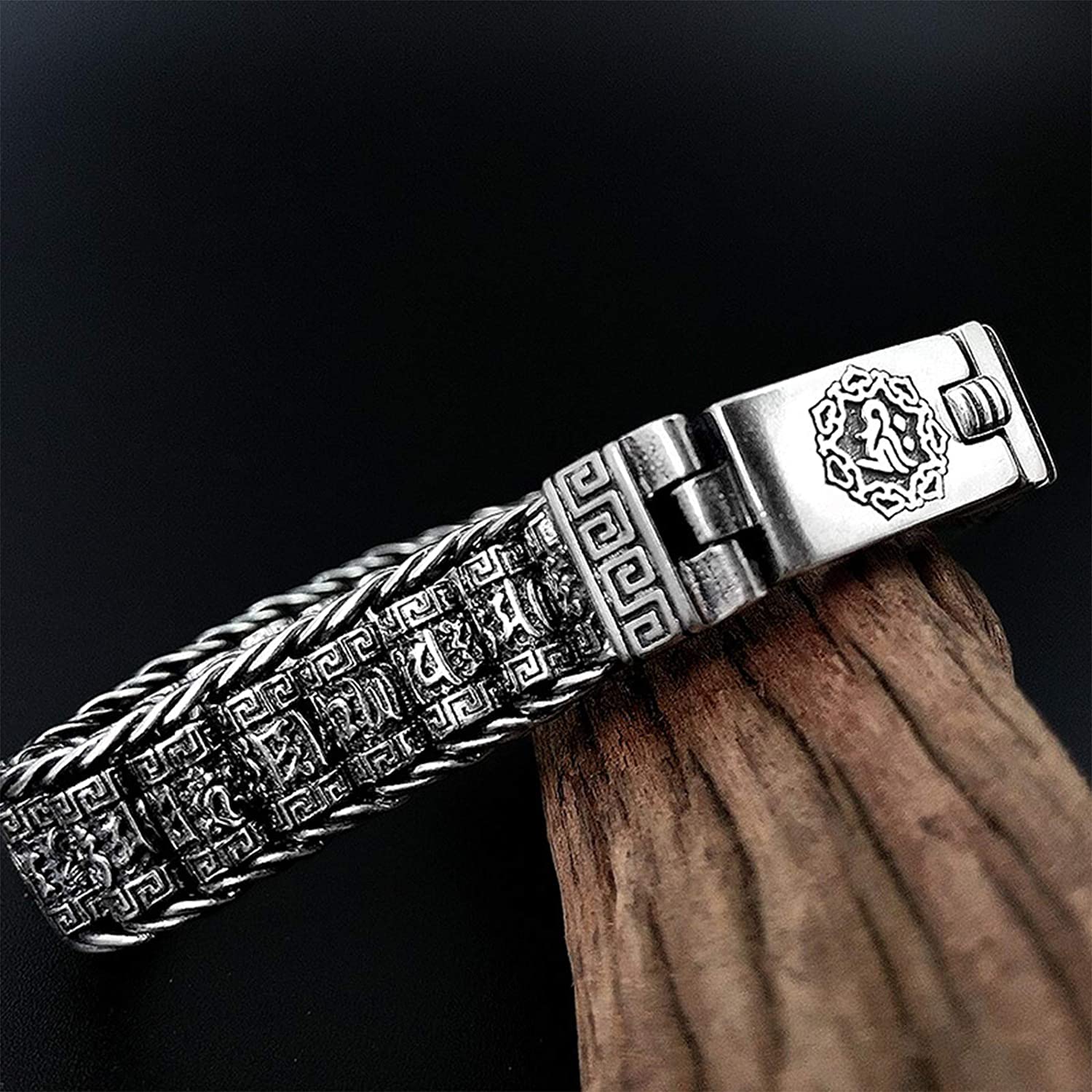LYGXWJFC 925 Silber Armband Herren Retro Weben Buddhistisches Vajra Armband Personalisierter Schmuck Für Männer Armband Für Männer Junge Vater (Größe: 22 cm/8,66IN)