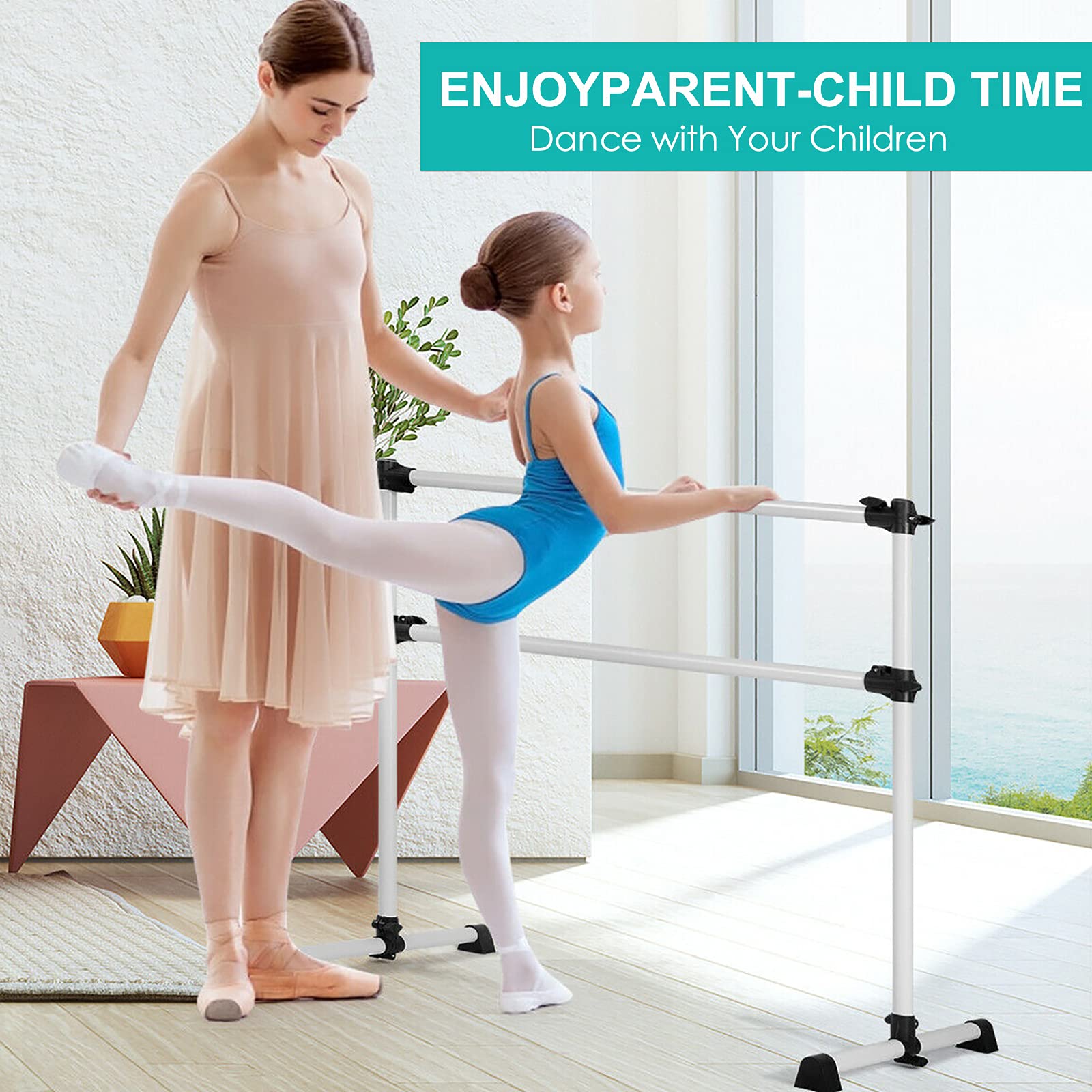 Slsy Portable Ballet Barre Bars for Home Kids, 4 FT Freestanding Ballet