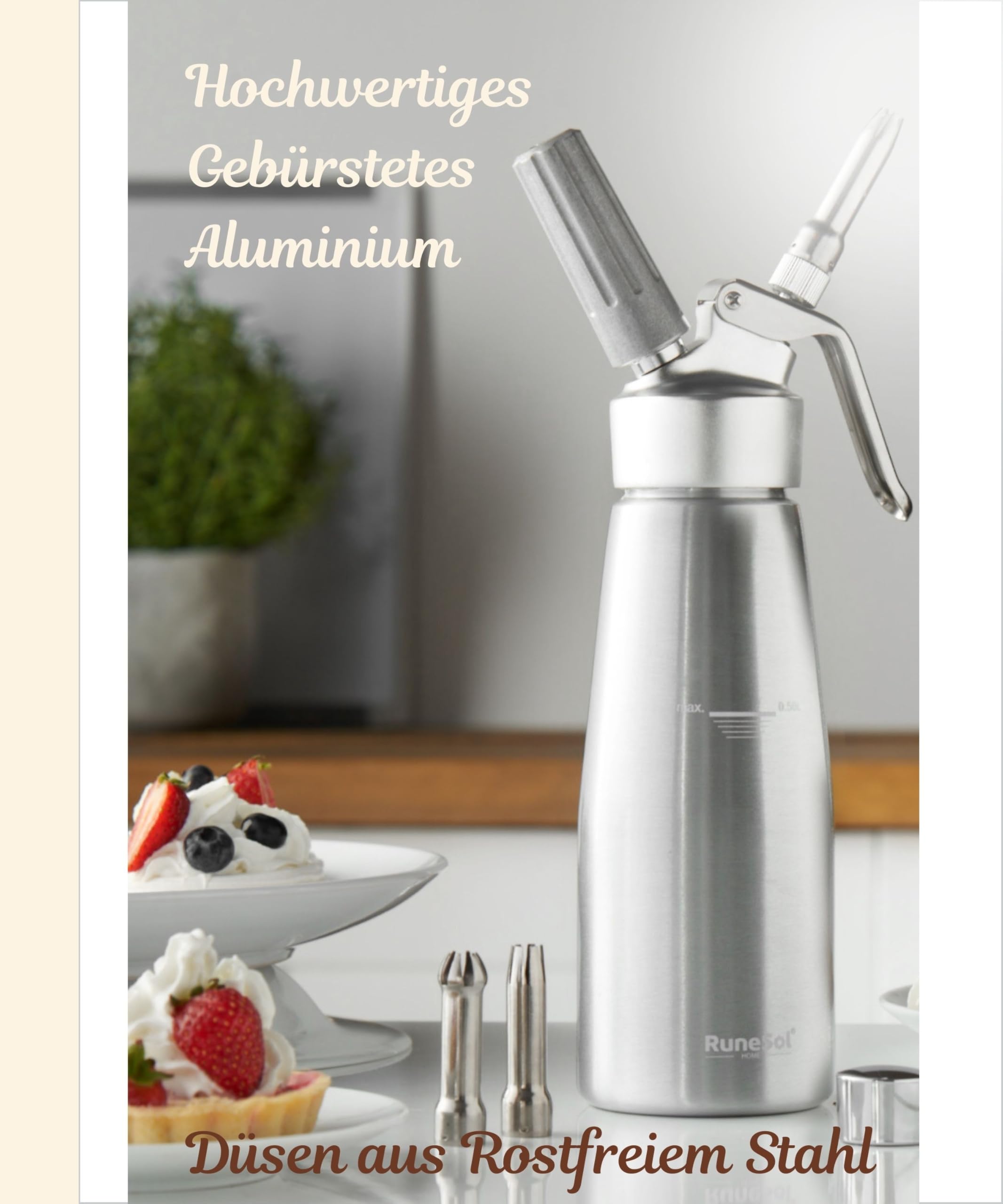 Aopunly Sahnespender 0,5L - Profi Sahnesyphon Mit 3 Düsen Für Perfekte Desserts