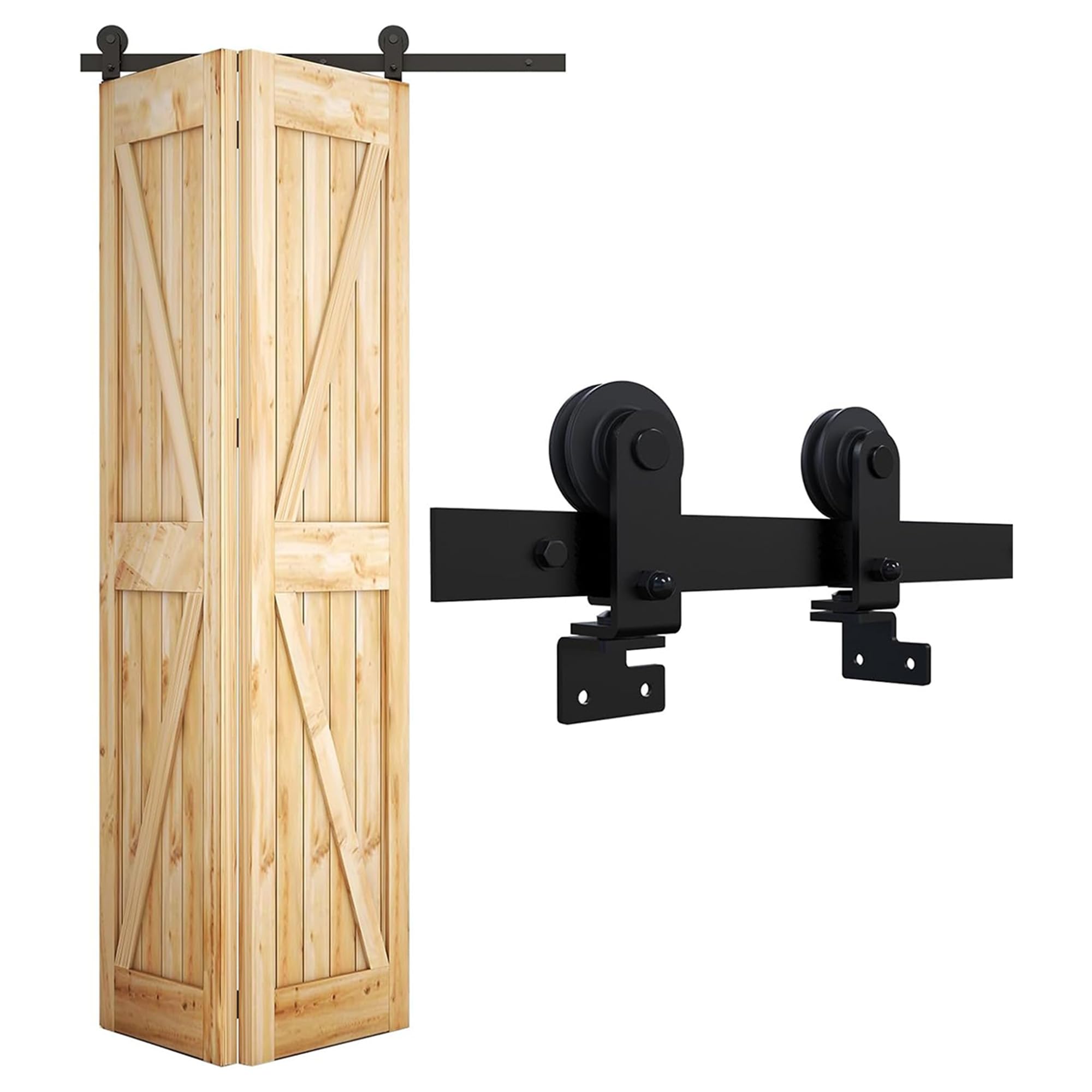 Amig - Kit puerta corredera plegable - Guía 110 cm acero negro - Resistencia hasta 40 kg - Estable y compacto - Deslizamiento silencioso y estable - Mod. SD006