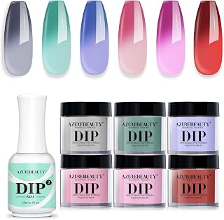 AZUREBEAUTY Color Changing Dip Powder Nail Set, Blue Green Pink Red Grey Trend Ombre Cold Warm Temperature Bundle with Base Coat 15ml
