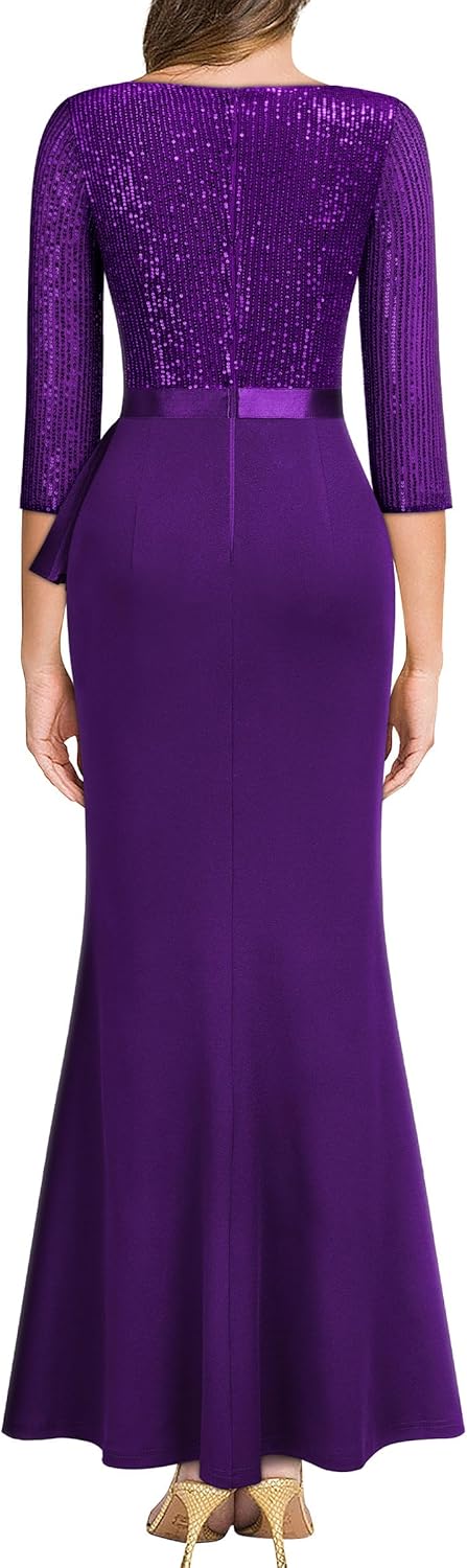 MISSMAY Women's Elegant Sequin V-Neck Evening Party Mermaid Long Dress - Image 2