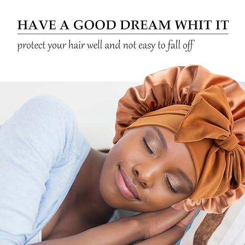 Miniatura 45 de Gorro de seda satinada para dormir, gorros grandes con banda de amarre con correas ajustables, gorras de dormir nocturnas para mujeres, cabello