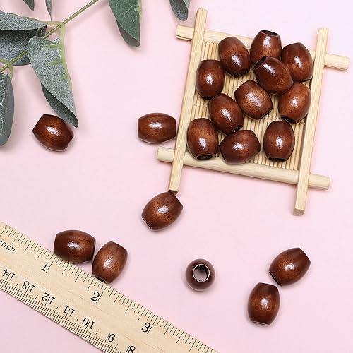 Miniatura 2 de Cuentas de madera ovaladas de 0.669 x 0.551 in con agujero de 0.197 in de color marrón oscuro cuentas sueltas de madera para manualidades, 40