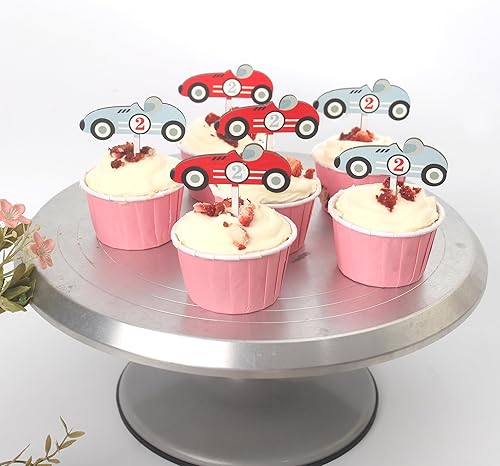 Vista 9 de 8 adornos para cupcakes de auto de carreras rápidas, dos decoraciones de segundo cumpleaños de Fast Boy, dos decoraciones temáticas de carreras