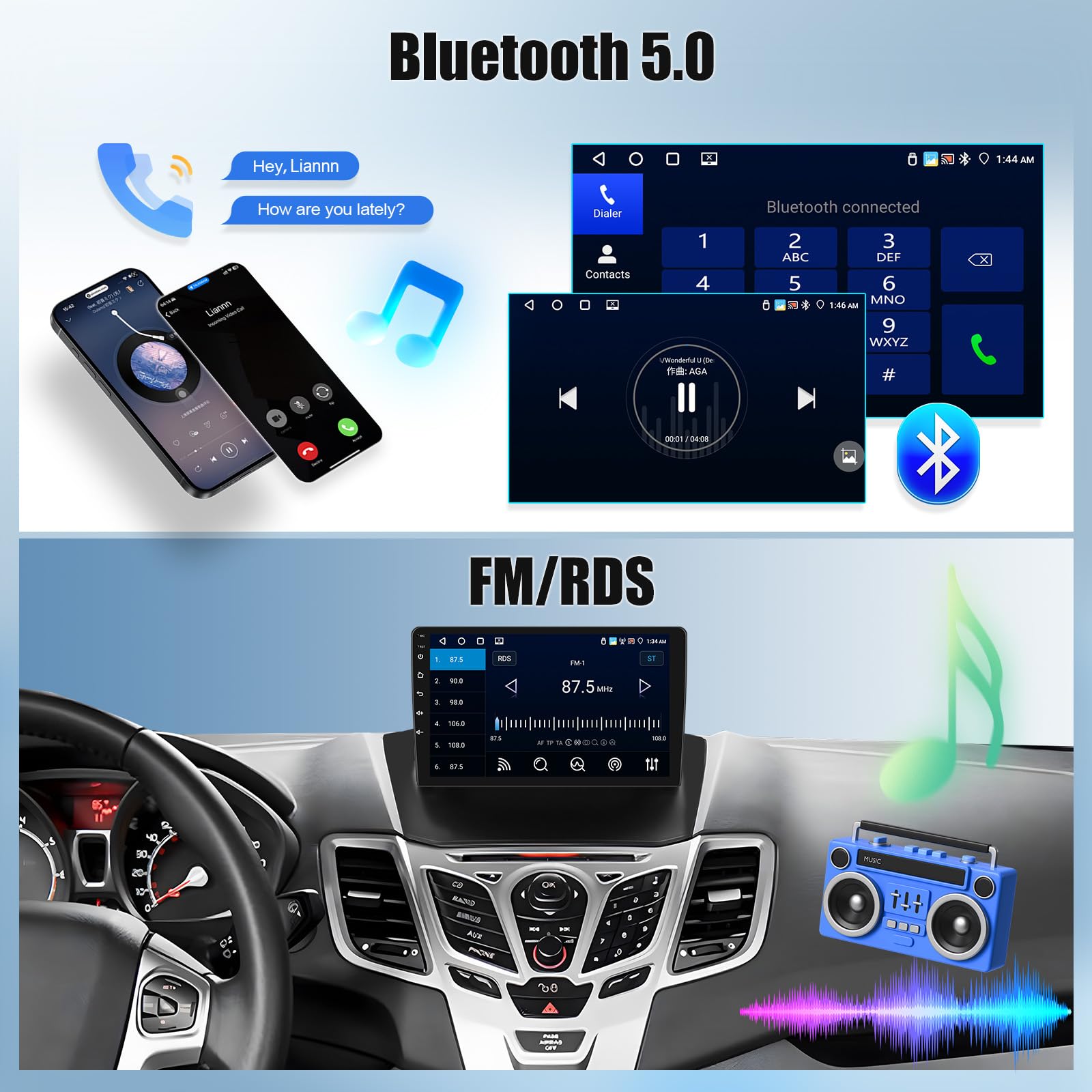 Autoradio Android 15 for Ford Fiesta (09-14): 9", 4+64GB, CarPlay & Android Auto