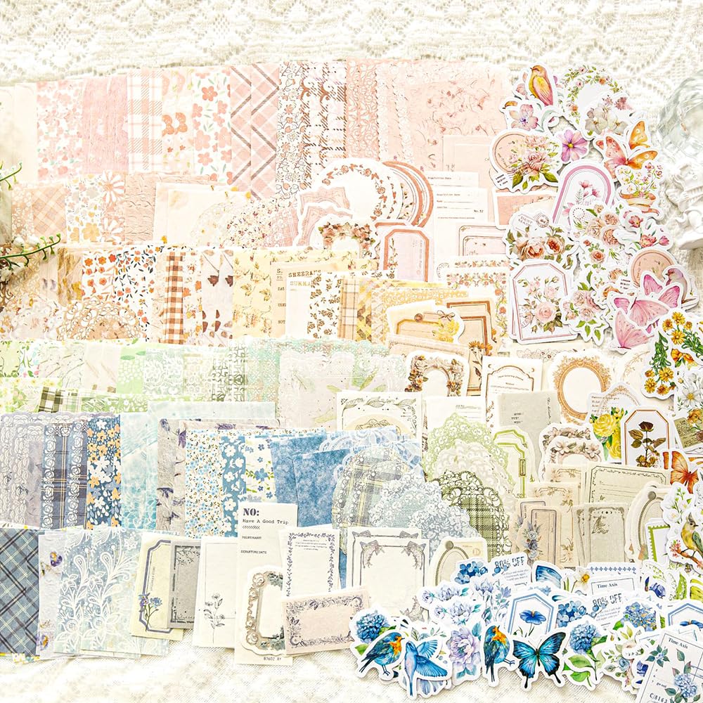 Confezione da 400 adesivi vintage per album di ritagli, per découpage, fiori, album di ritagli, etichette di carta, adesivi per diari, diari, collage, quaderni artigianali