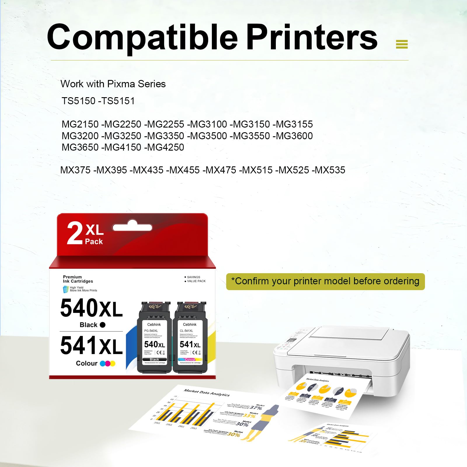 Cebhink PG-540XL CL-541XL - Set di 2 cartucce di inchiostro di alta qualità, nero e colore, compatibili con Canon TS5150