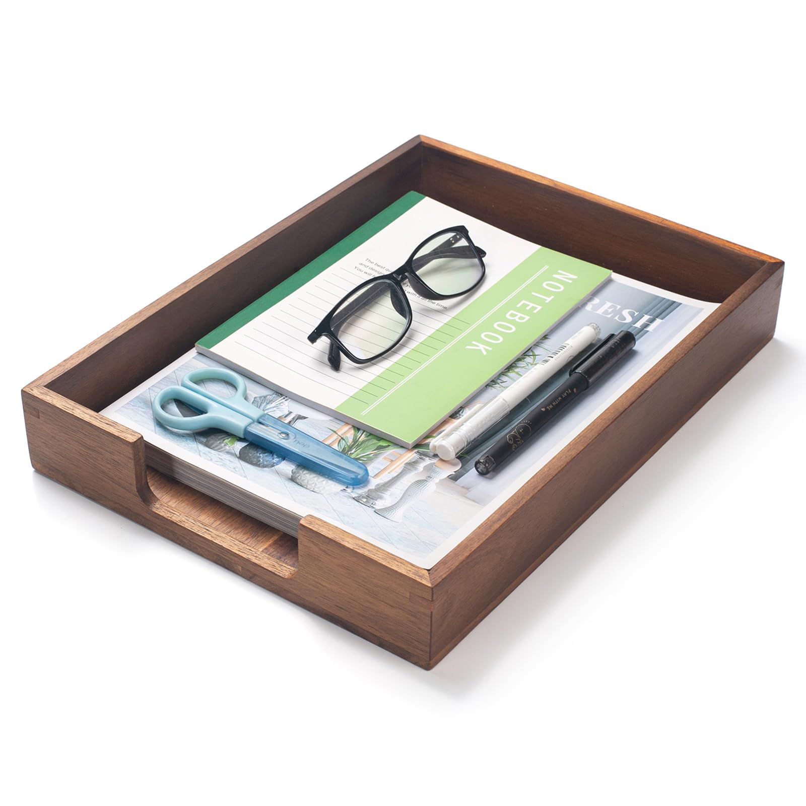 Wood Letter Tray, Acacia Wood Desk Tray, Wooden Desktop Organizer for Papers, Documents, Magazines, Files