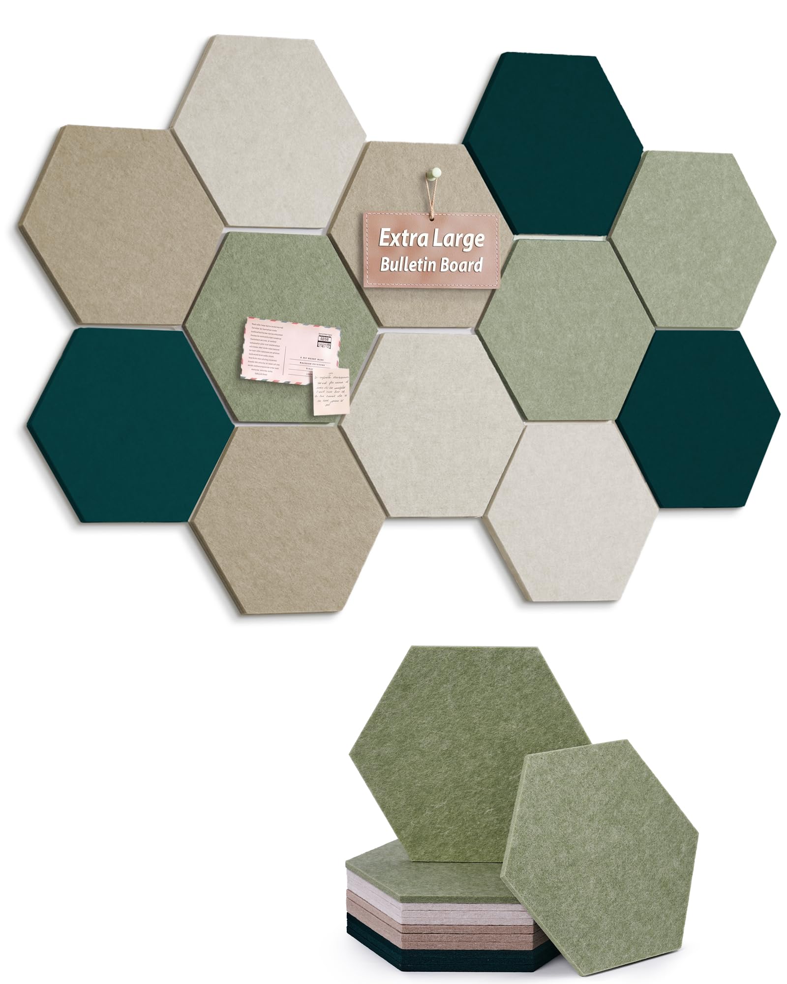 Meowoo Hexagon Cork Board Tiles 12Pack, Forest