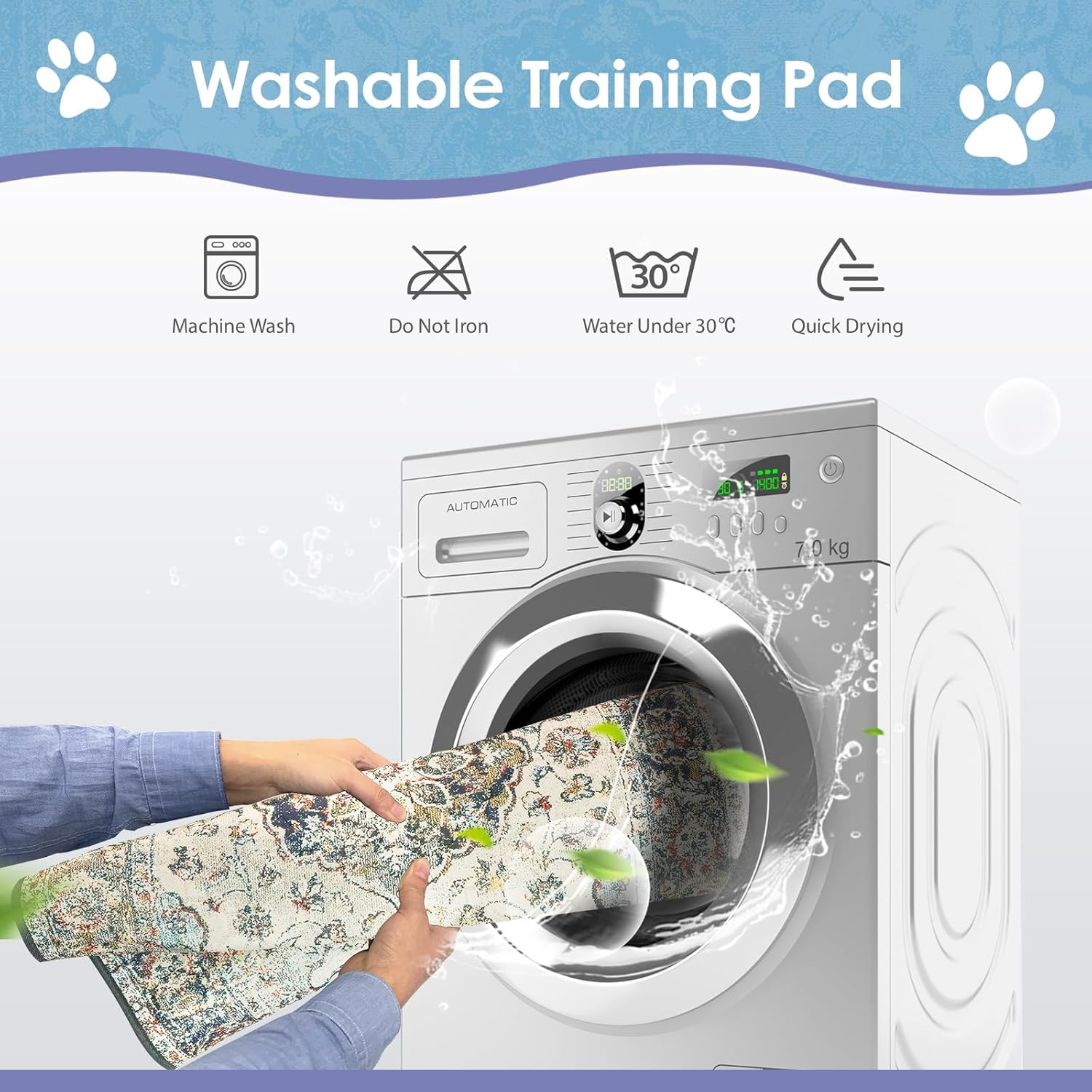 Size 36x24 Color Grey Pack of 2 Washable Pee Pads for Dogs 2 Pack, 36 x 24 Reusable Puppy Pads Waterproof, Super Absorbent Dog Rugs, Leakproof, Dog Crate Pad, Playpen Mat, Whelping Pads, Vintage Medallion