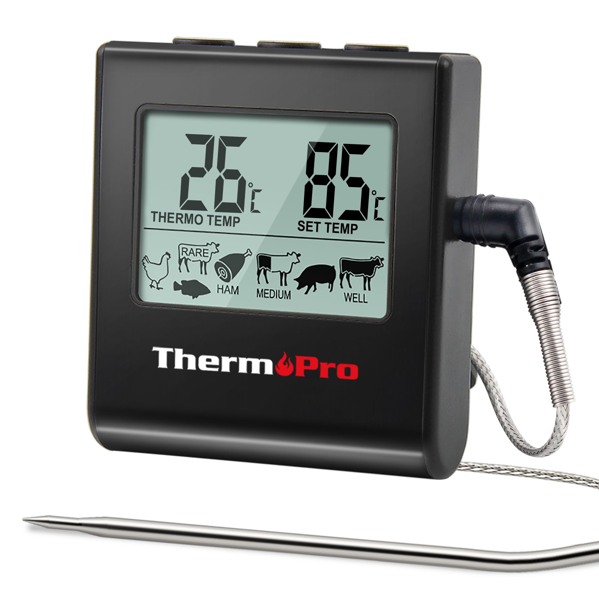 ThermoPro TP16B Digital Meat Thermometer Cooking Thermometer with Stainless Steel Long Food Temperature Probe for Liquids, Oven, Smoker, BBQ, Candy, Oil, Deep Frying Food Thermometer with Timer Alarm
