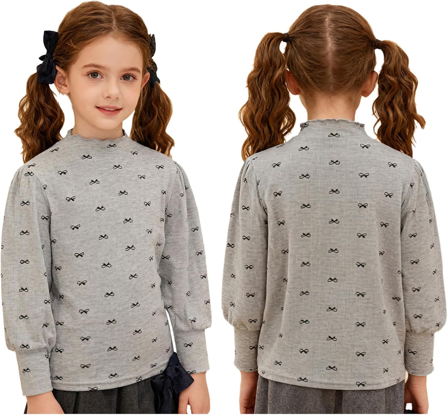 YiZYiF Kids Girls Base Layer Undershirt Thermal Shirts Long Sleeve Cute Bowknot Print Pullover Tops