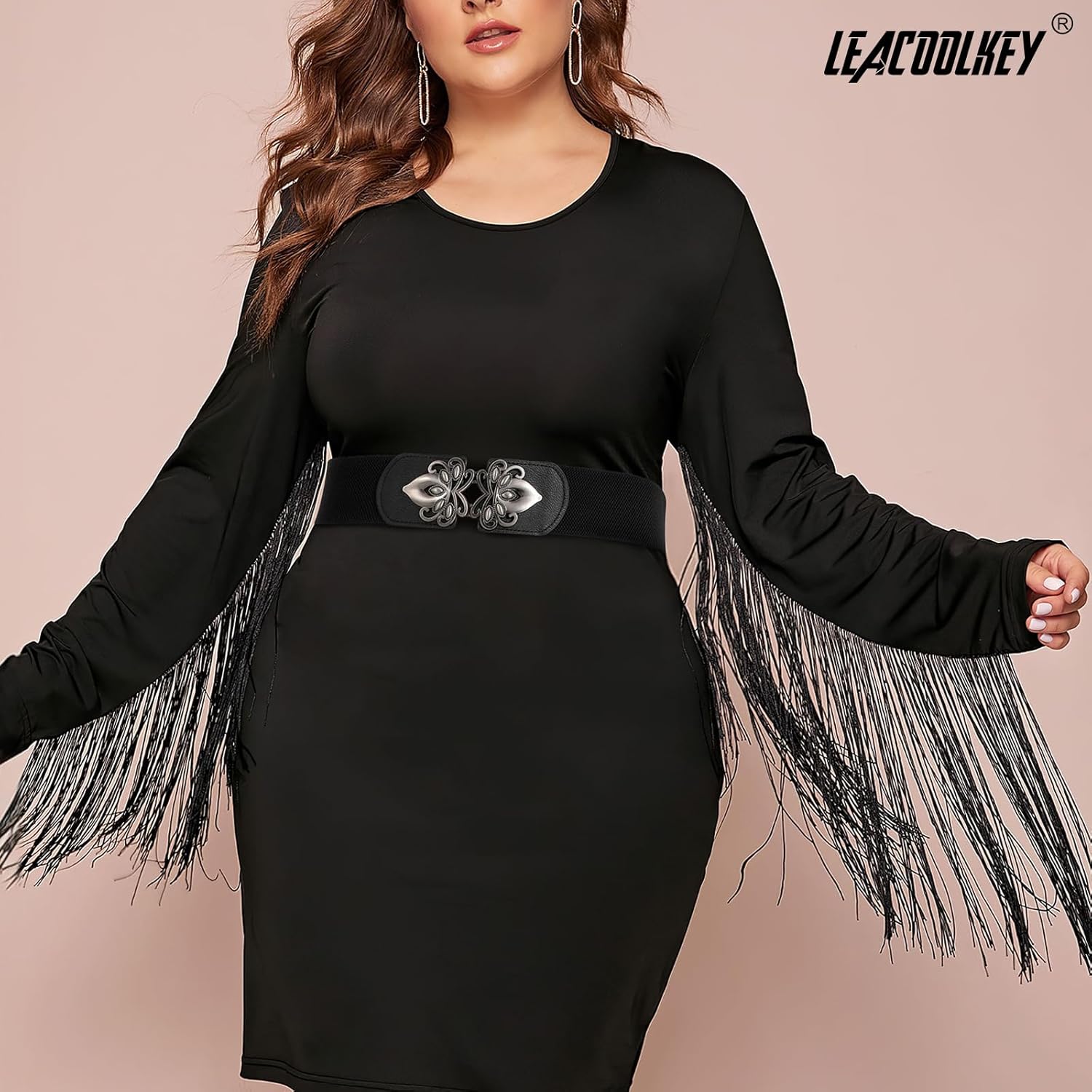 LEACOOLKEY 4 Pack Women Wide Elastic Waist Belt for Dress Plus Size Vintage Stretch Belt Retro Buckle 2.36" Width - Image 2