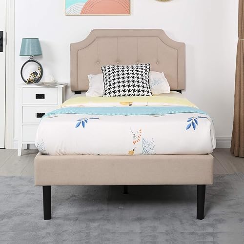 Miniatura 45 de VECELO Base de cama de tamaño matrimonial con plataforma tapizada de terciopelo de alta calidad con cabecera ajustable en altura / base de colchón,