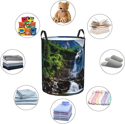 Miniatura 6 de Scenic mountain waterfall print Circular Hamper Waterproof Storage Bin Organizer Basket Laundry Hamper With Handles For Clothes Toys Medium