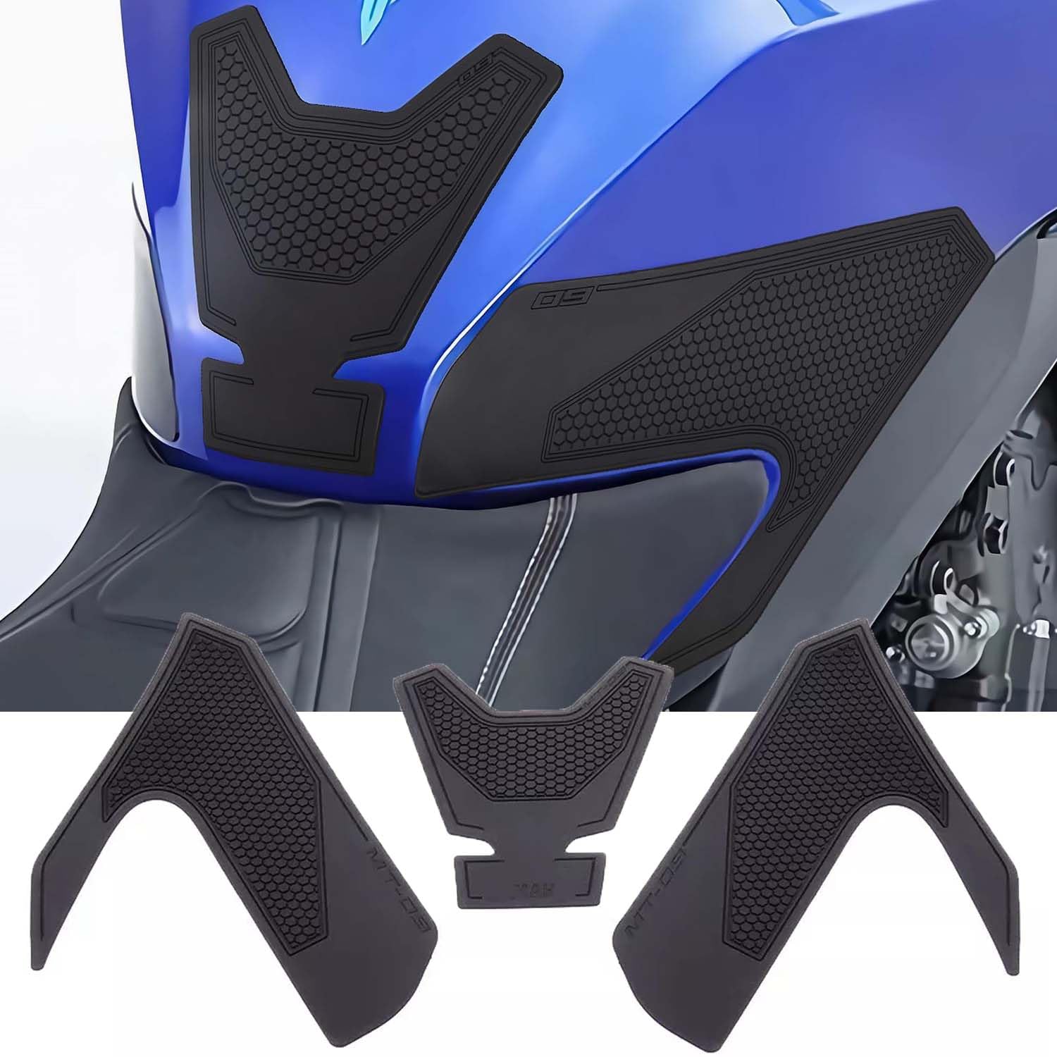 2024-2025 MT09 3D Rubber Gas Tank Pad Kit Knee Grips Tank Protector Anti-skid Traction Sitcker Compatible with Yamaha MT-09 / MT-09 SP