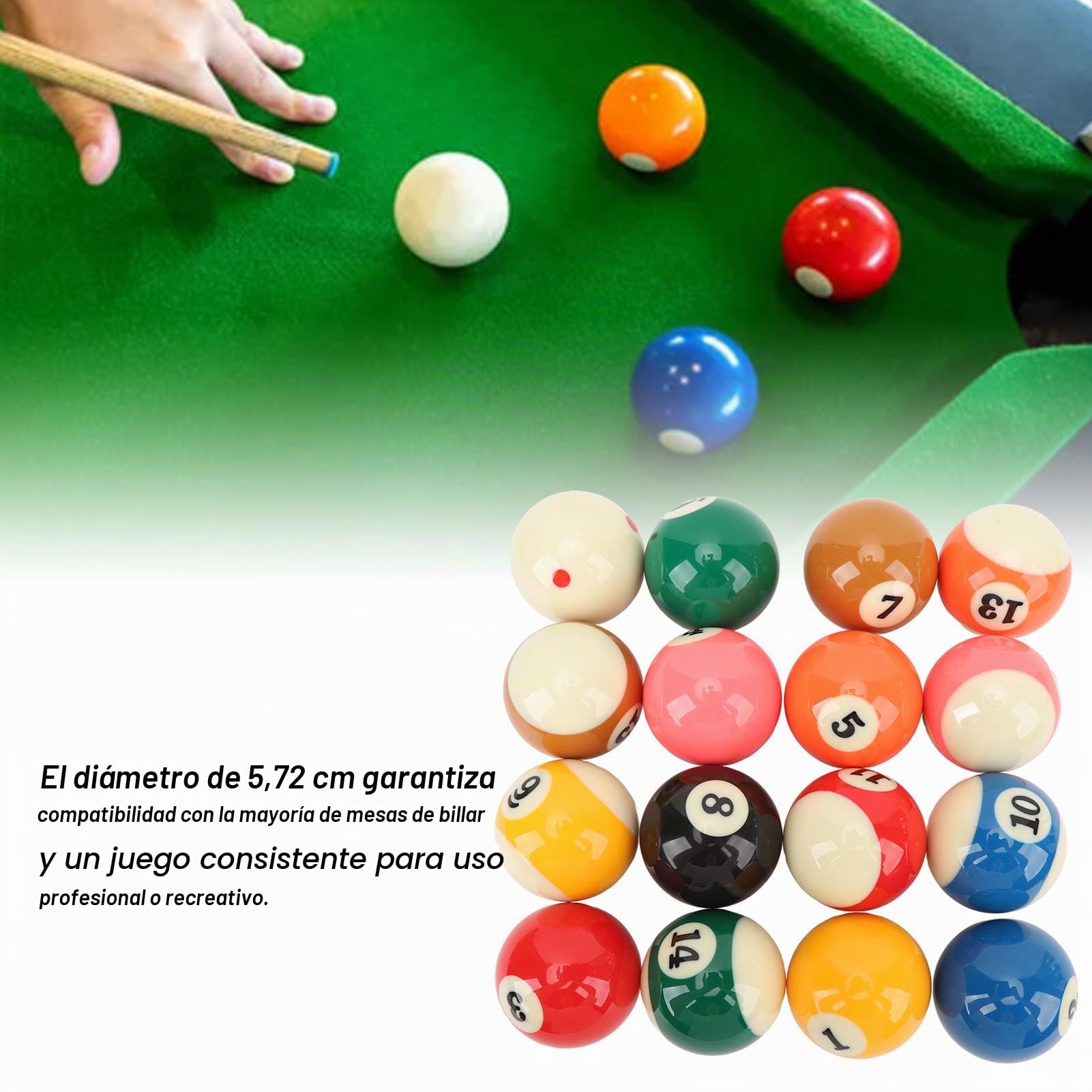 Bolas de Billar de Resina 16 Juego de Bolas Billar Americano de 57,2 mm Spots and Stripes para Competición y Ocio, Puede Dar como Regalo a Amigos y Aficionados