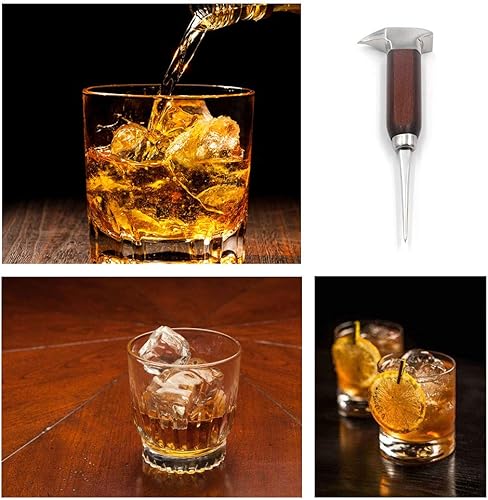 Miniatura 3 de Picadora de hielo de acero inoxidable con mango de madera trituradora de hielo ideal para cocina barras camarero mejores herramientas de talla de