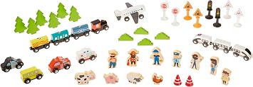 Amazon Basics 120 Piece Wooden Train Set with Activity Table, Sturdy Tracks, Storage Bin, Easy to Assemble, Kids Gift for Age 3Y+, 47.44 x 33.46 x 16.14 in