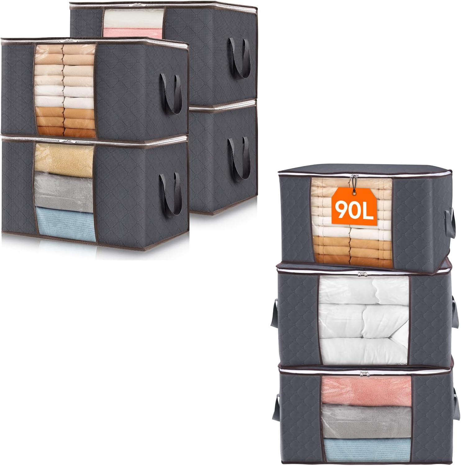 Lifewit Large Storage Bags 3 Pack 90L and 4 Pack 60L, Closet Organizers and Storage, Clothes Storage Bins with Lids, Foldable Storage Containers with Handles for Clothing, Blanket, Bedding