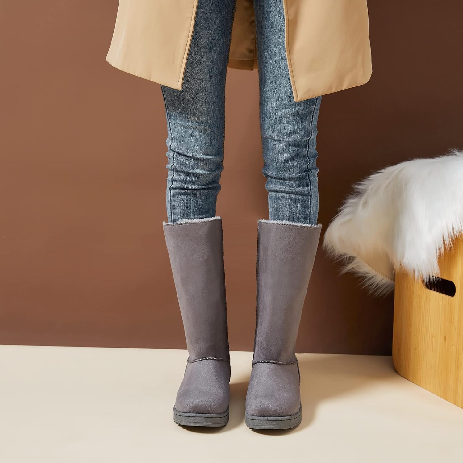 Eydram Women's Mid-Calf Winter Snow Boots Warm Fur Boots Wide Calf Slip on Fashion Boots - Image 6