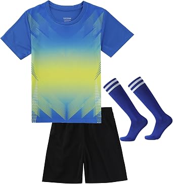 Kids Soccer Jersey Set with Socks for Boys Girls Uniform Athletic Jersey Sportswear Kit