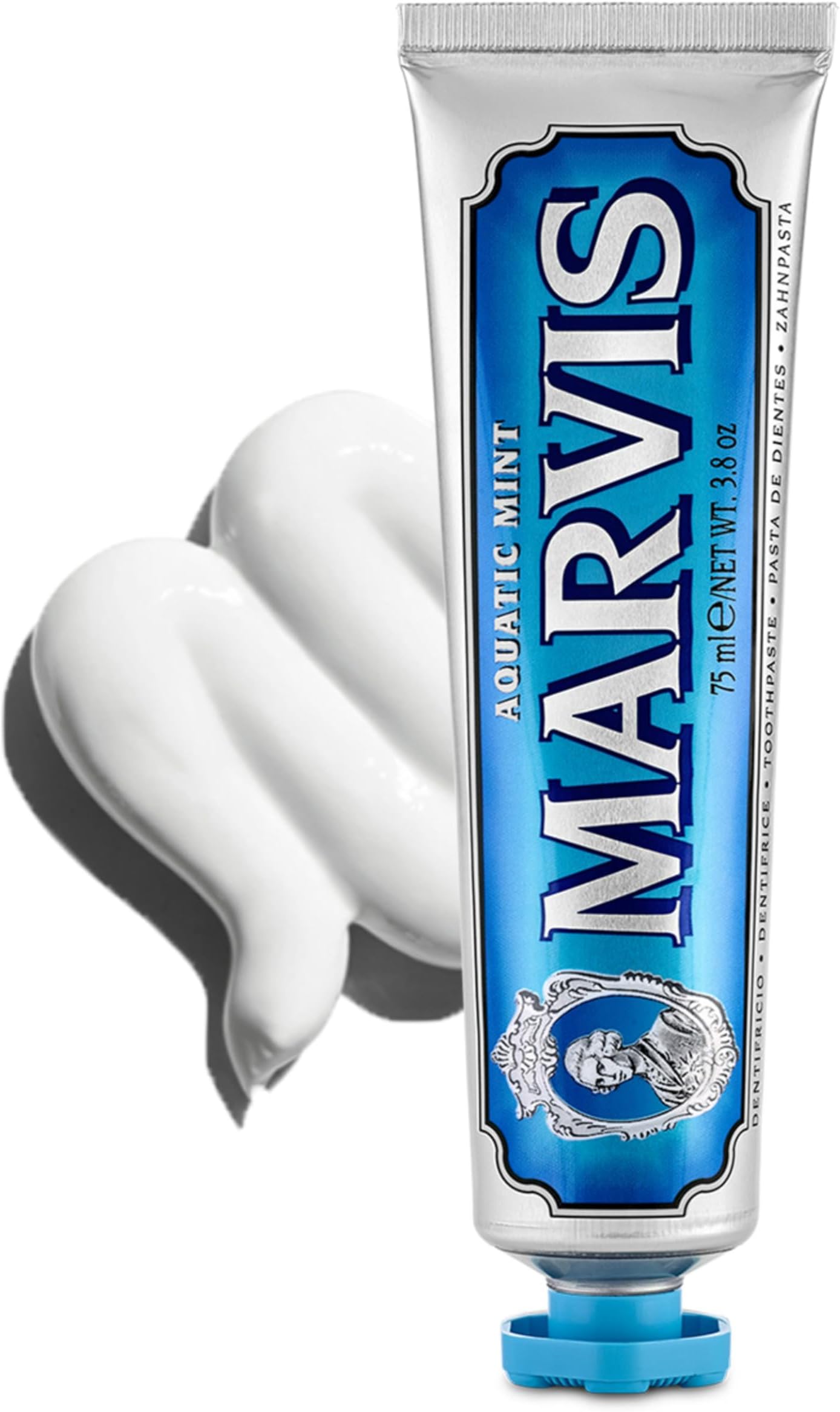 Marvis Aquatic Mint Toothpaste, Fresh Cool Mint Flavor, Oral Care, Made in Italy, 3.7 oz (75 ml)