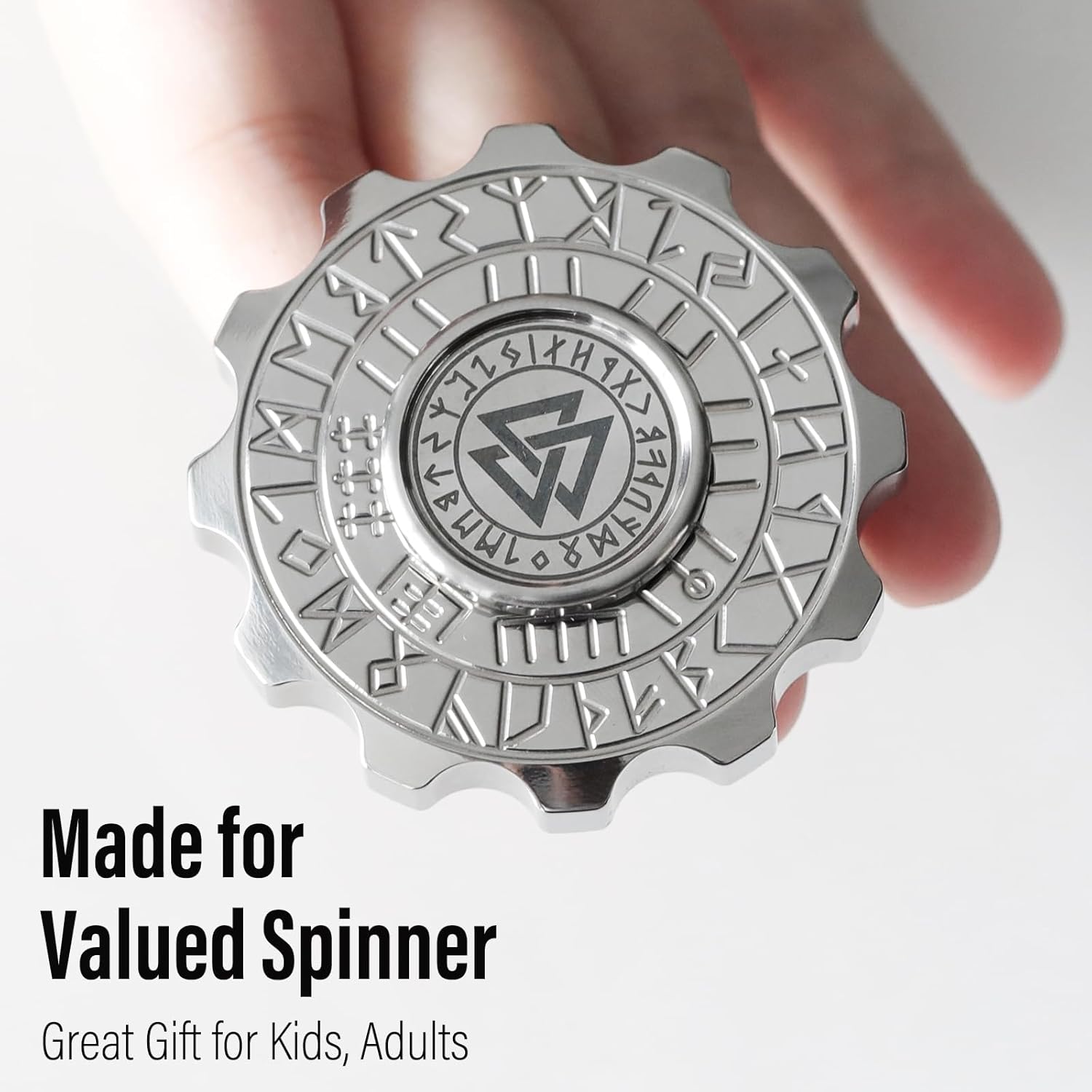 FREELOVE Viking Pirate Fidget Spinners for Adults, Heavy Metal Figette Spin, Premium Bearing, Silent Long Spinning, Small Gossip Desgin, Stainless Steel Silver