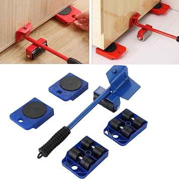 Furniture Lift Mover Tool Set, Furniture Lifter Tool with Adjustable Height Lifting Tool Lever & 4 Wheels, Furniture Lift Mover Tool, Furniture Mover Dolly Lifter Moving Sliders Blue, 1 Set