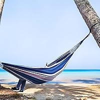 Vista 7 de Hamaca de algodón Anyoo, hamacas de camping portátiles para colgar, hamacas de jardín resistentes y cómodas de tela con correas para árboles