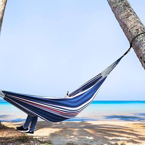 Miniatura 44 de Anyoo - Hamaca de algodón para jardín, con correas para colgar, hasta 660 libras, hamaca portátil con bolsa de viaje, perfecta para acampar al aire
