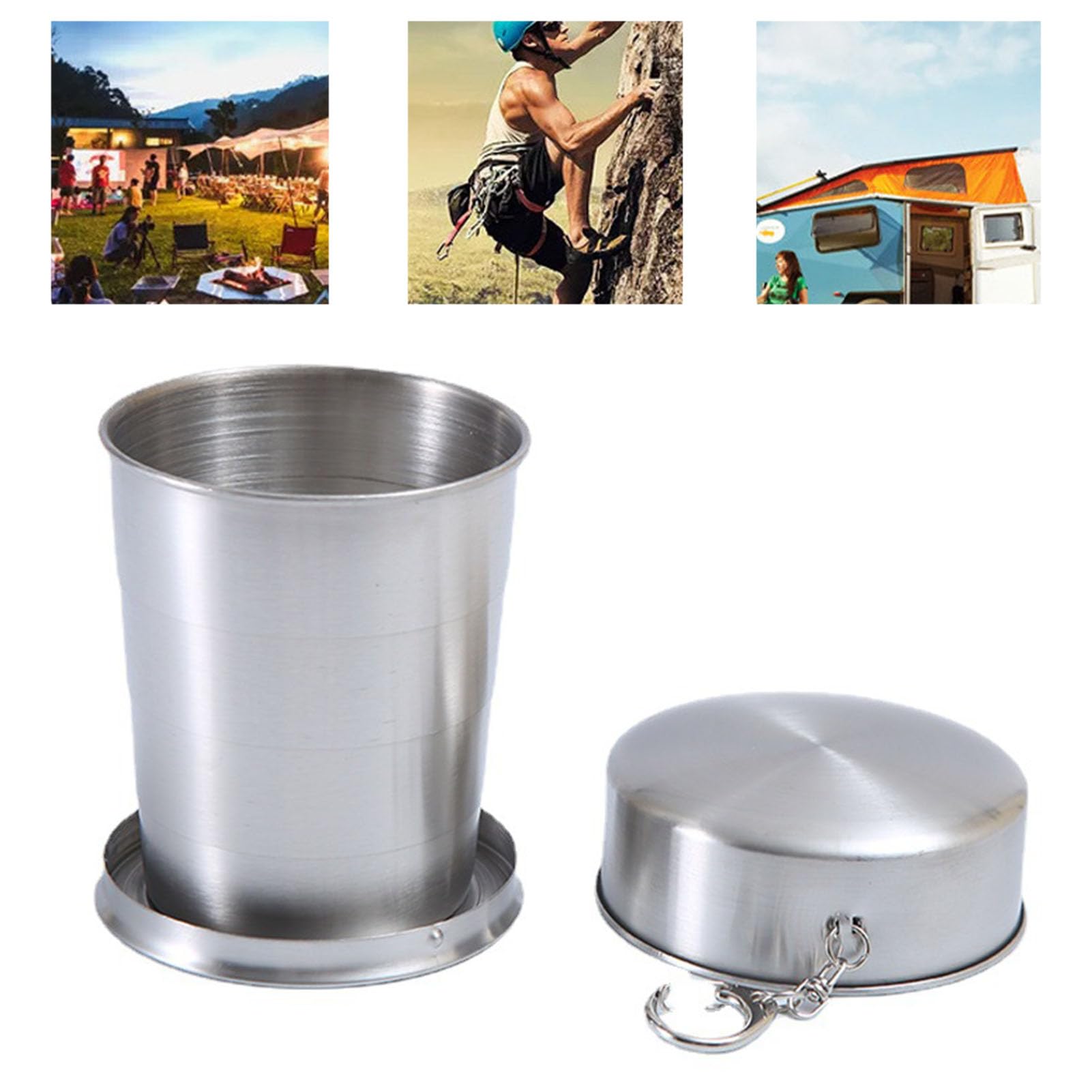 Luocute Tazza Pieghevole in Acciaio Inossidabile, con Portachiavi (Grande | Tazza da Viaggio Pieghevole con Coperchio, per Viaggi in Campeggio