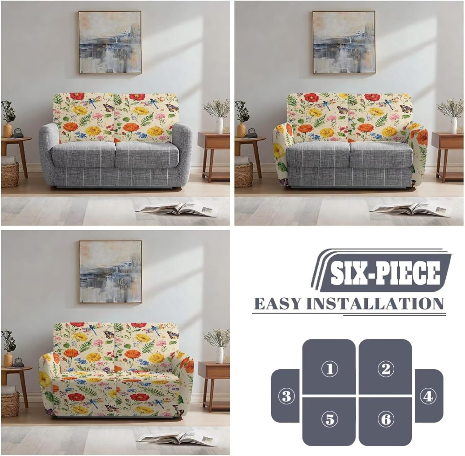 Dragonfly Flower Print Loveseat Slipcover, Stretch Reclining Sofa Cover, 2 Seater Love Seat Recliner Couch Cover, Thick, Soft, Washable Furniture Covers (48"-66")