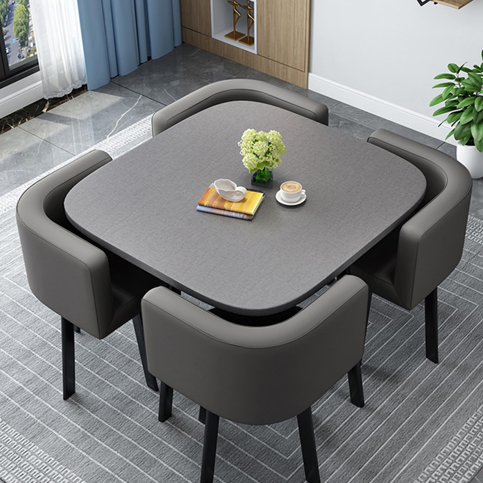 OLSKFUH Compact Square/Round Dining Table Set With 4 Chairs - Modern Space-Saving Dining Room Furniture For Small Spaces Balconies Living Rooms And Kitchens 80Cm/31.5In,Leatherf-80cm/31.5in