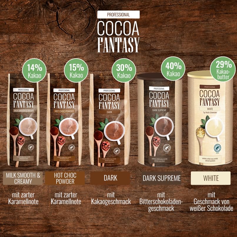 Cocoa Fantasy Dark Dark Drinking Chocolate, 100 x 25g Portion Bags, Cocoa Powder for Hot Chocolate, 30% Cocoa Content, 100 x 25g