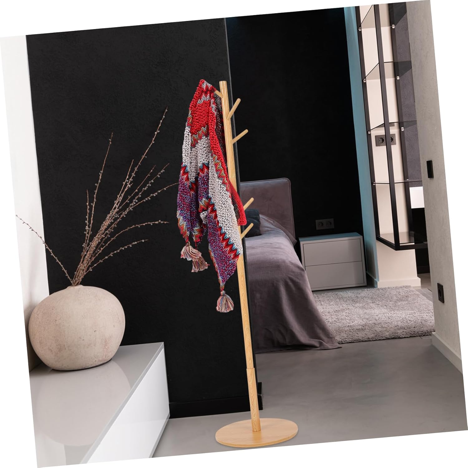 BESTOYARD Wooden Coat Rack Stand Freestanding Hat Hanger Modern Round Clothes Hanger Rack