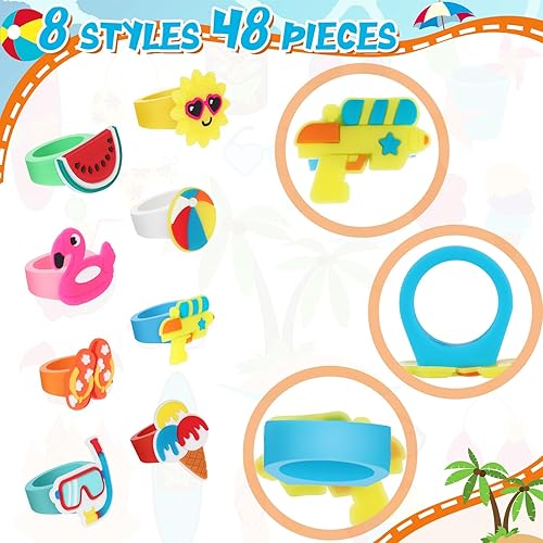 Miniatura 3 de Wettarn 48 anillos tropicales para cupcakes, decoración de tartas temáticas de playa de verano, decoración de tartas hawaianas con flamenco, sandía,