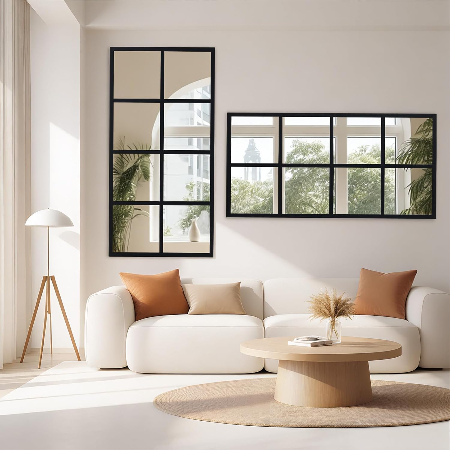 Simple Deluxe Window Pane Mirror 16" x 32", Rectangular Decorative Wall Mirror, Black Metal Frame Grid Mirror for Bathroom, Bedroom, Entryway, 2 Pack