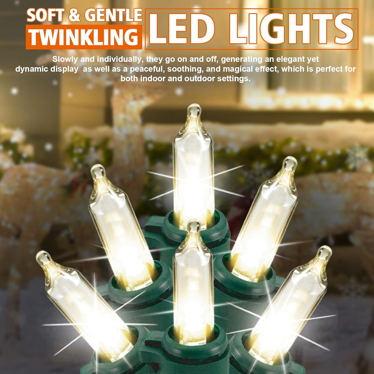 100 LED Slow Twinkle Lights, Soft Twinkling Christmas String Lights,UL Certified 27 Ft, Connect Up to 25 Sets, Indoor & Outdoor Christmas Decorations (Pack of 2)